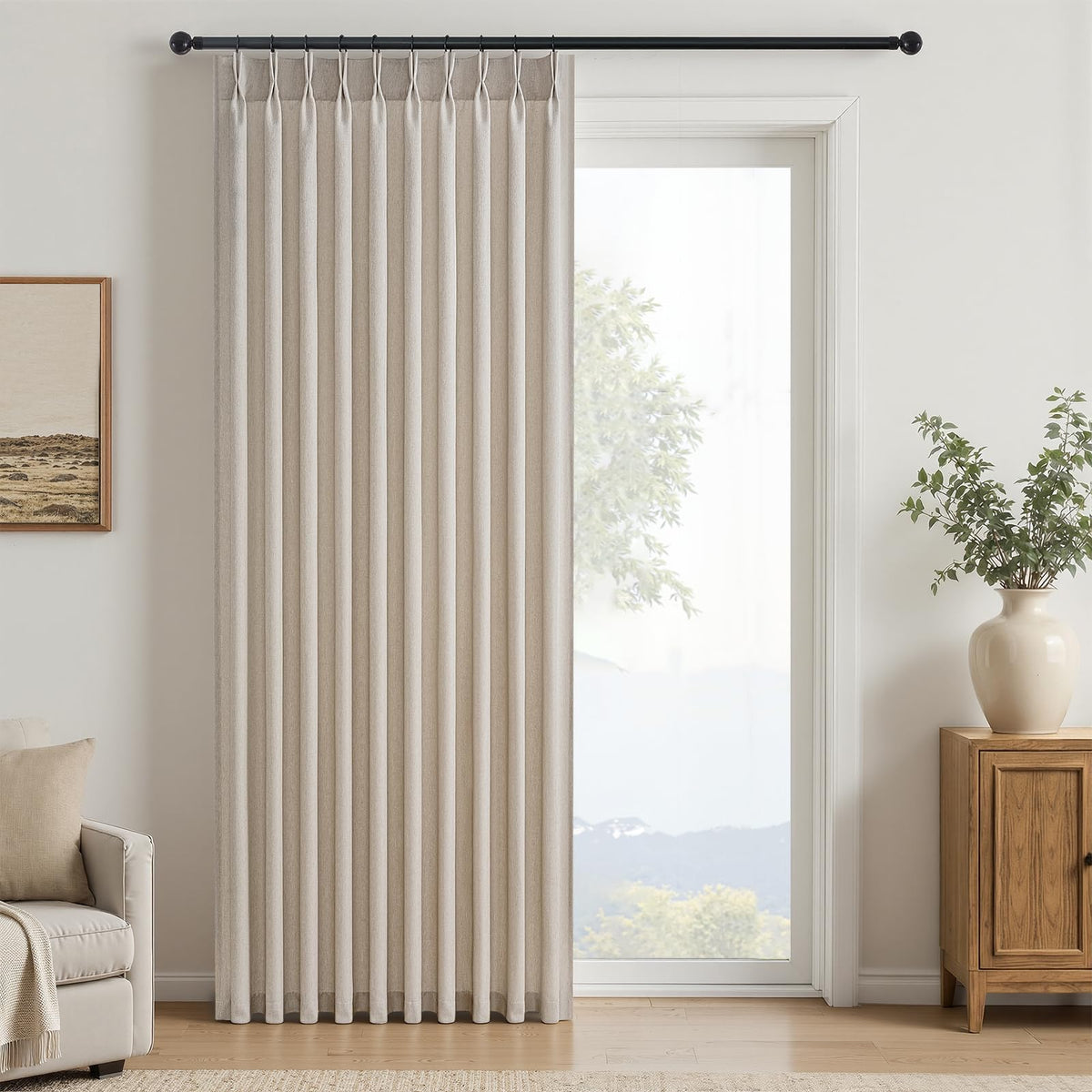 96 Inches Long Pinch Pleated Semi Sheer Curtains,Natural Linen Blended Light Filtering Window Curtains 96 Length for Living Room Bedroom Pinch Pleat Drapes with Hooks 2 Panels 72" Wx96 L