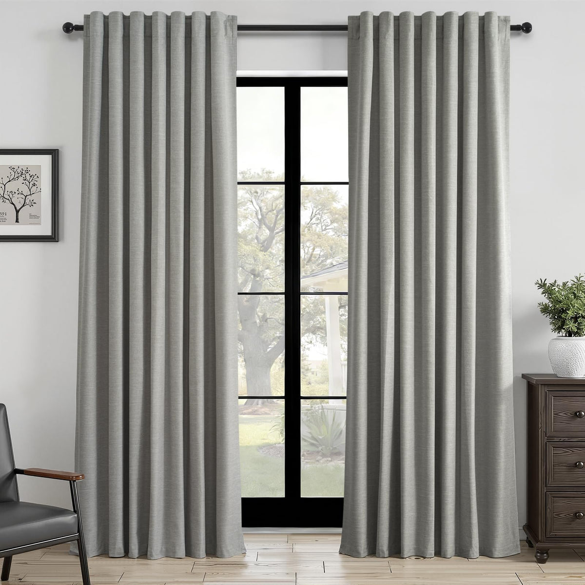 Topfinel Linen Blackout Curtains 96 Inch Long, Boho Farmhouse Ivory Birch Viral Drapes Pinch Pleated Curtains with Hooks for Living Room, Neutral 8 FT Back Tab Bedroom Curtains 52" X 96" 2 Panels