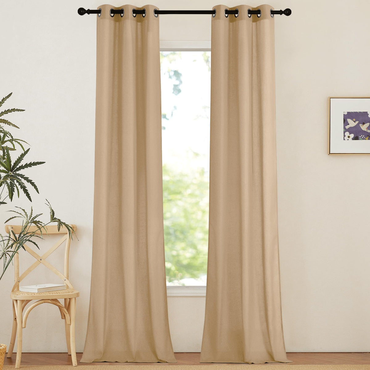 NICETOWN Natural Linen Curtains 84 inch Long 2 Panels Set, Grommet Top Thick Linen Burlap Semi Sheer Vertical Drapes Privacy Assured with Light Filtering for Bedroom/Living Room, W55 x L84