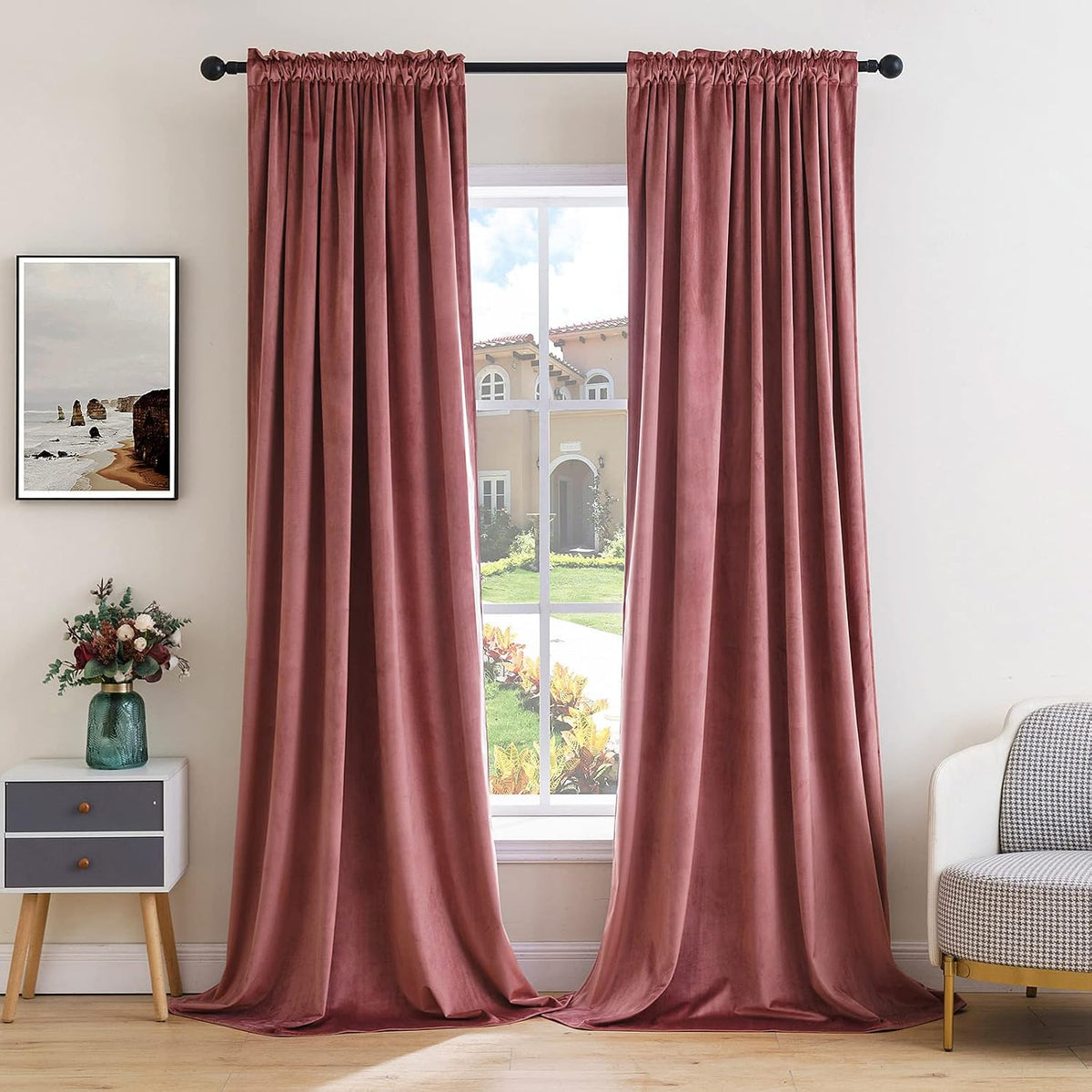 MIULEE Dusty Rose Pink Velvet Room Darkening Curtains for Bedroom W52 x L84