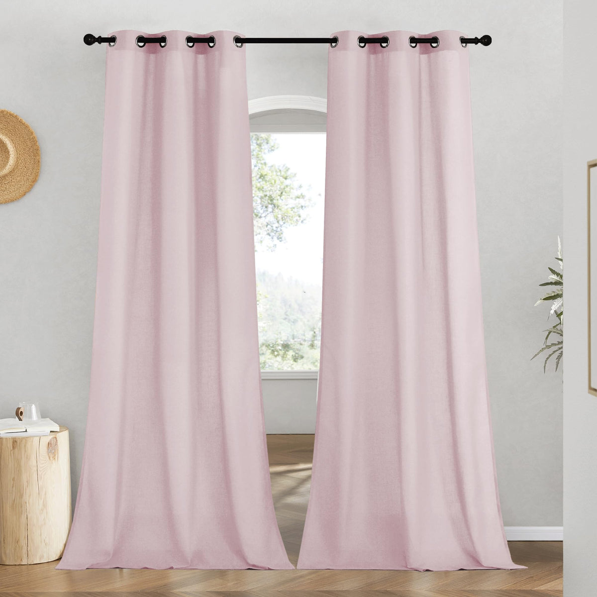 NICETOWN Natural Linen Curtains 84 inch Long 2 Panels Set, Grommet Top Thick Linen Burlap Semi Sheer Vertical Drapes Privacy Assured with Light Filtering for Bedroom/Living Room, W55 x L84