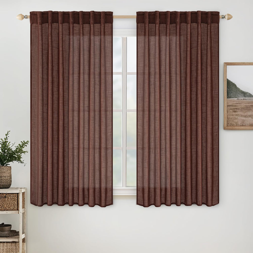 MIULEE Taupe Linen Curtains 52x84 Inch Length for Bedroom and Living Room