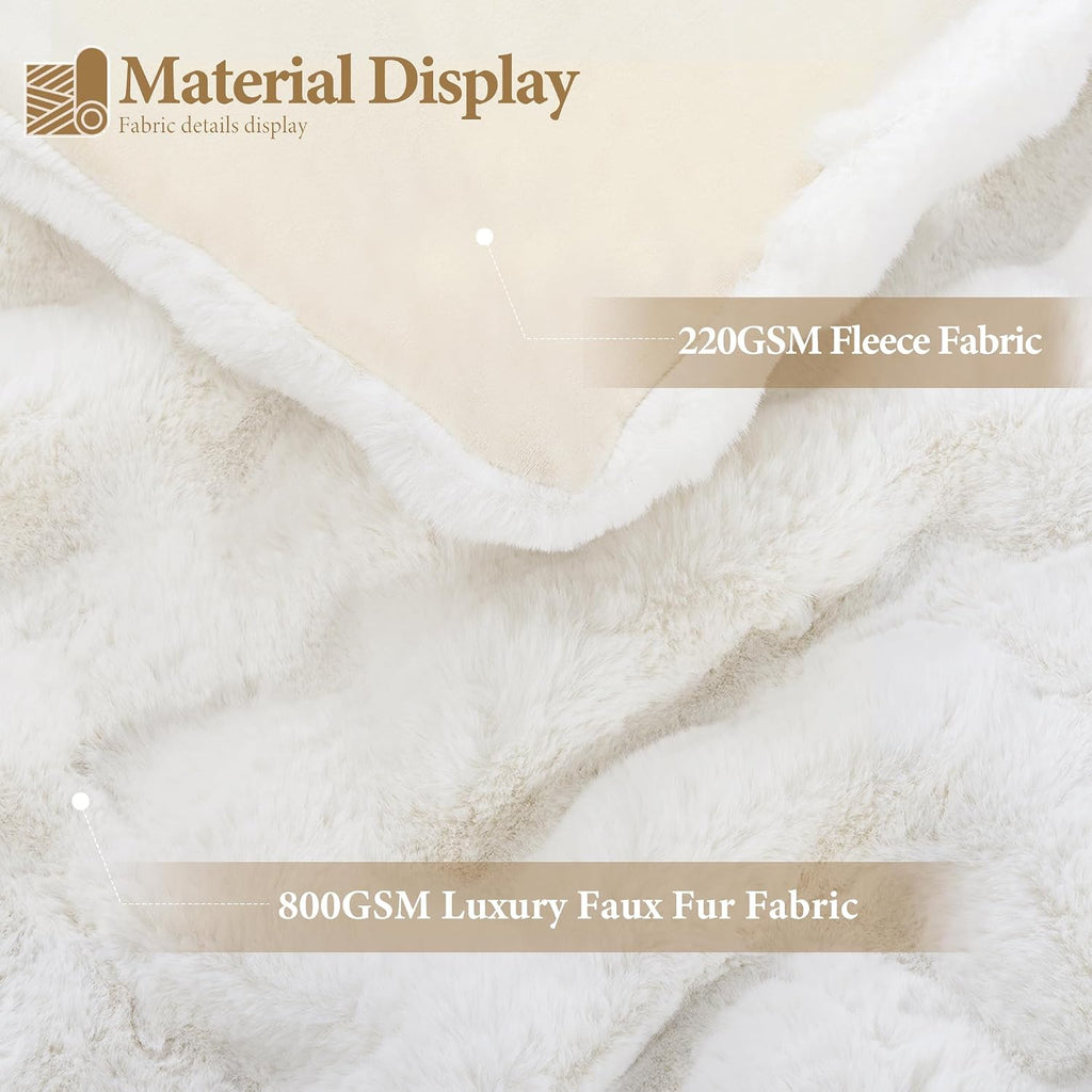 Touchat Luxury 1000GSM Faux Rabbit Fur Throw Blanket, Super Heavy Warm Cozy Blankets for Couch Bed Sofa, Bubble Plush Fuzzy Elegant Soft Mink Blanket for Mom Living Room Bedroom, Cream White