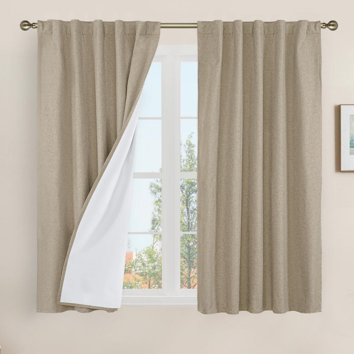 LAMIT 100% Blackout Short Linen Curtains for Cafe 40 Inch Length, Ivory