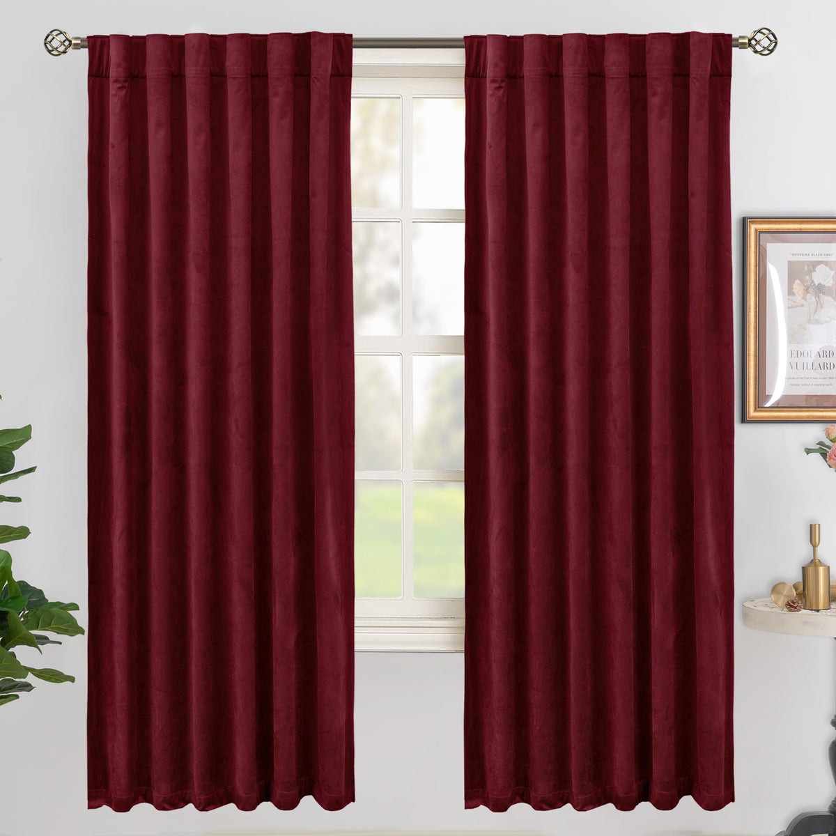 BGment Christmas Red Velvet Curtains 96 Inches for Living Room, Thermal Room Darkening Curtains Sound Reduce Drapes with Back Tab and Rod Pocket for French Door, 2 Panels, 52 x 96 Inch