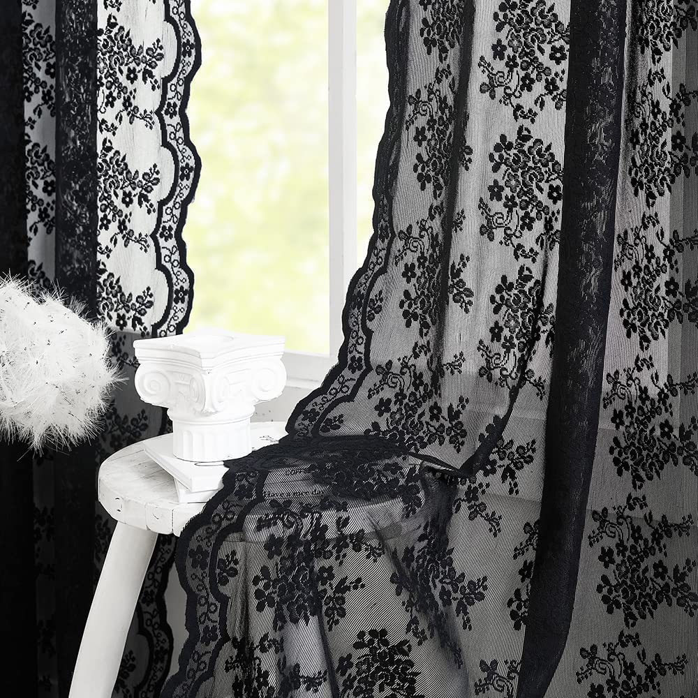 YJ YANJUN Vintage Lace Curtains 84 Inches Long-Victorian Floral Pattern Ivory Sheer Curtain Panels for Living Room Bedroom French Door, Light Filtering Drapes, 2 Panels 52W x 84L Cream