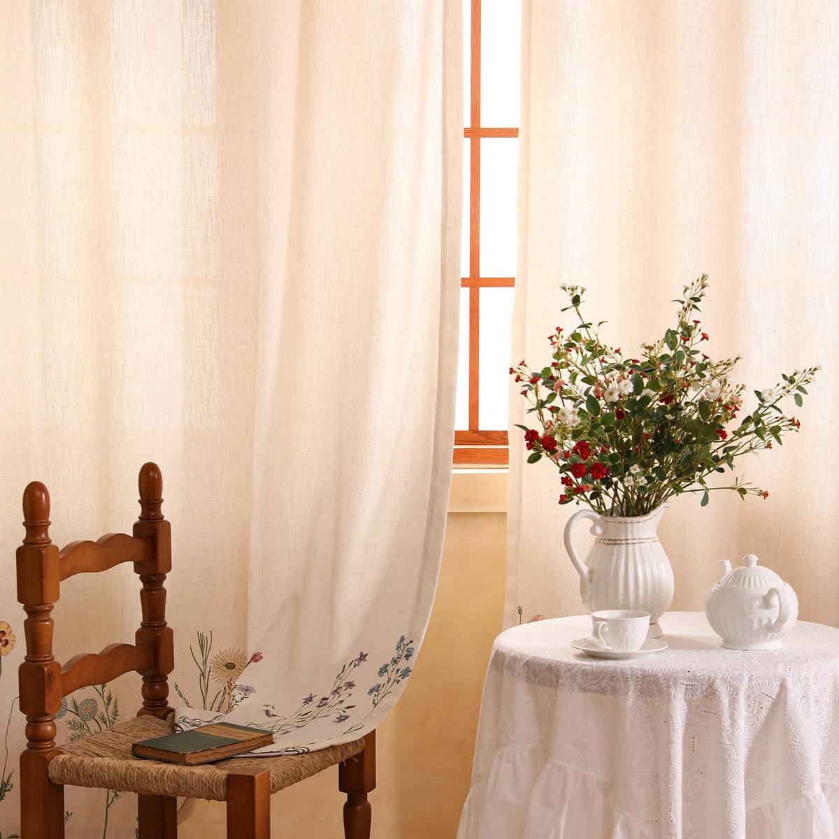 ISAENNE Designer French Linen Printed Curtains,2 Panels,71"x53"-Cornucopi