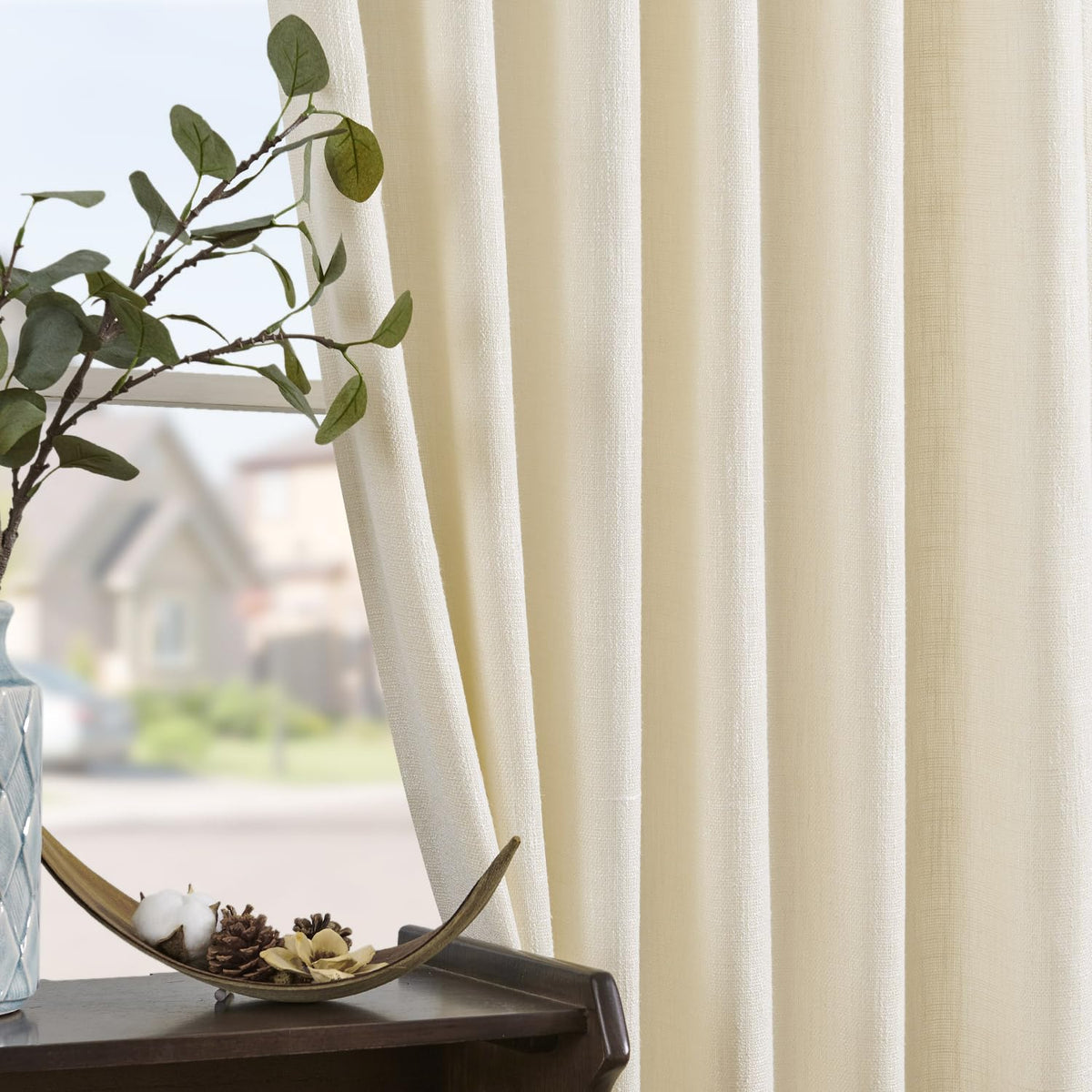 jinchan Burlap Look Curtains Blackout Curtains for Bedroom Lined Linen Textured Look Drapes for Living Room 84 Inches Long French Country Farmhouse Window 2 Panels Tan Drapes