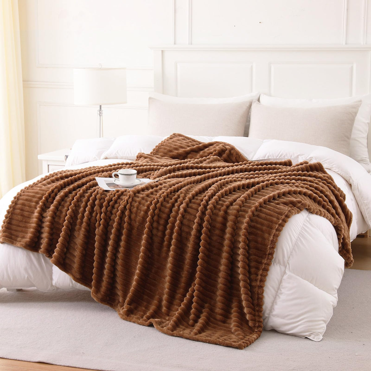 Khaki Throw Blanket for Couch Sofa 50x60 inches Striped Design