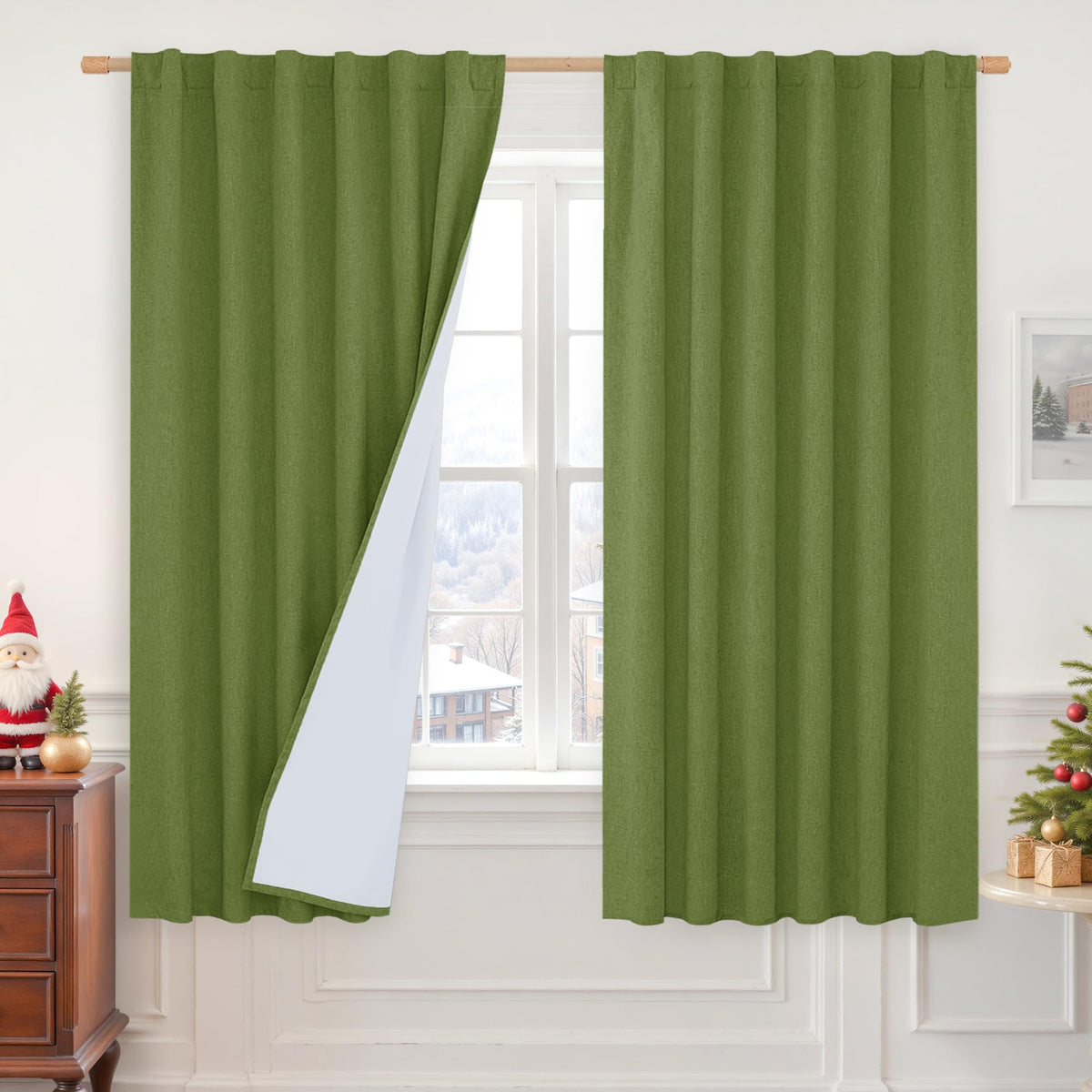 LAMIT 100% Blackout Short Linen Curtains for Cafe 40 Inch Length, Ivory