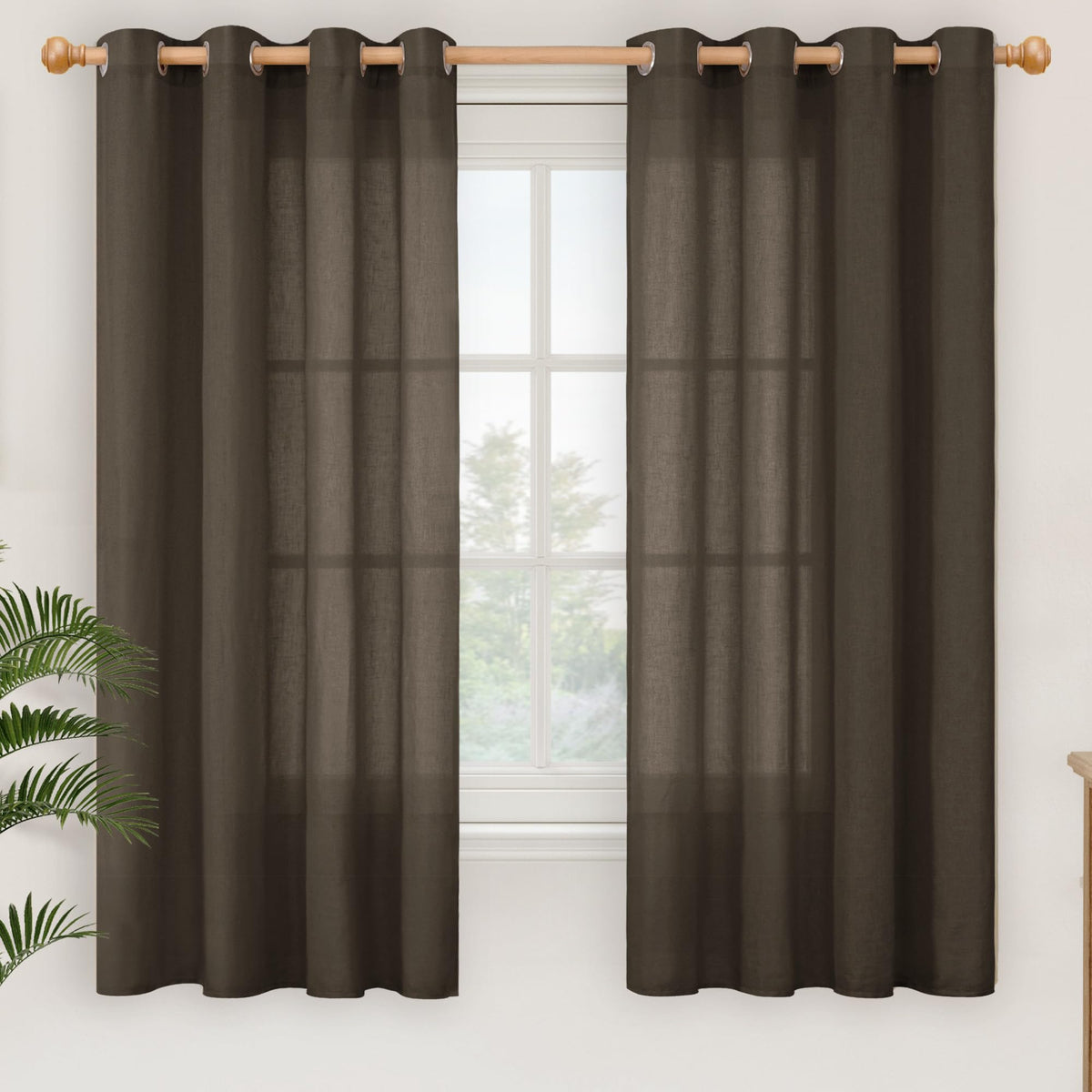 YoungsTex Linen Semi Sheer Curtains 63 Inch Length, Light Filtering Drapes