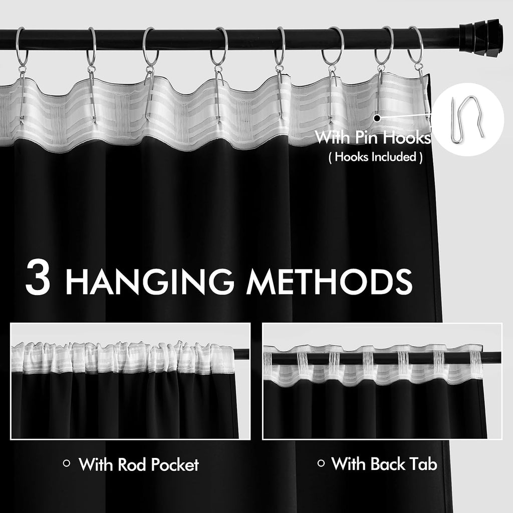 MIULEE 2 Panels Set Black Back Tab Blackout Curtains 52x96 Inch Long