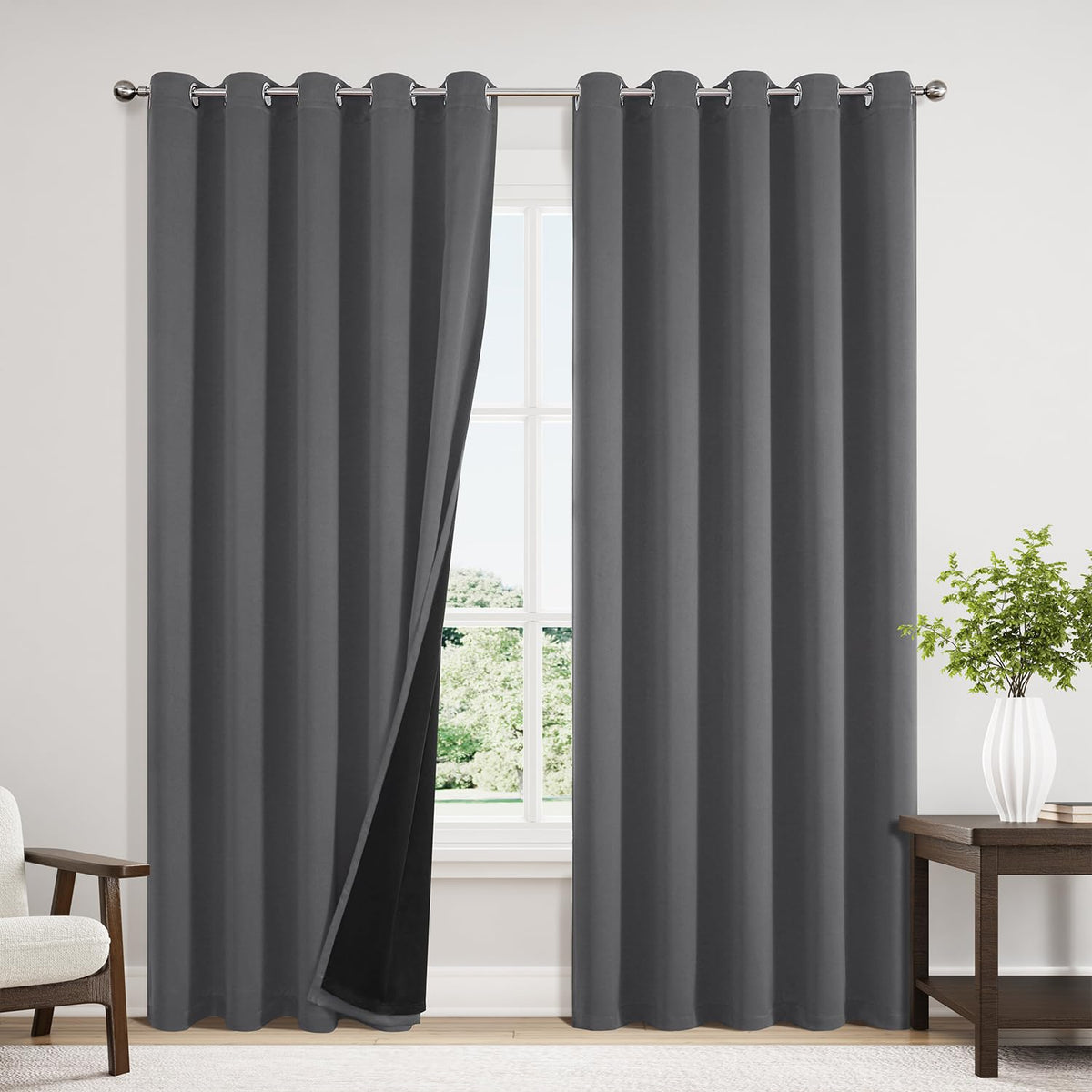 ChrisDowa 100% Blackout Curtains for Bedroom 63 Inch Long with Black Liner