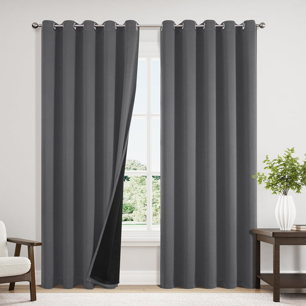 ChrisDowa 100% Blackout Curtains for Bedroom 63 Inch Long with Black Liner