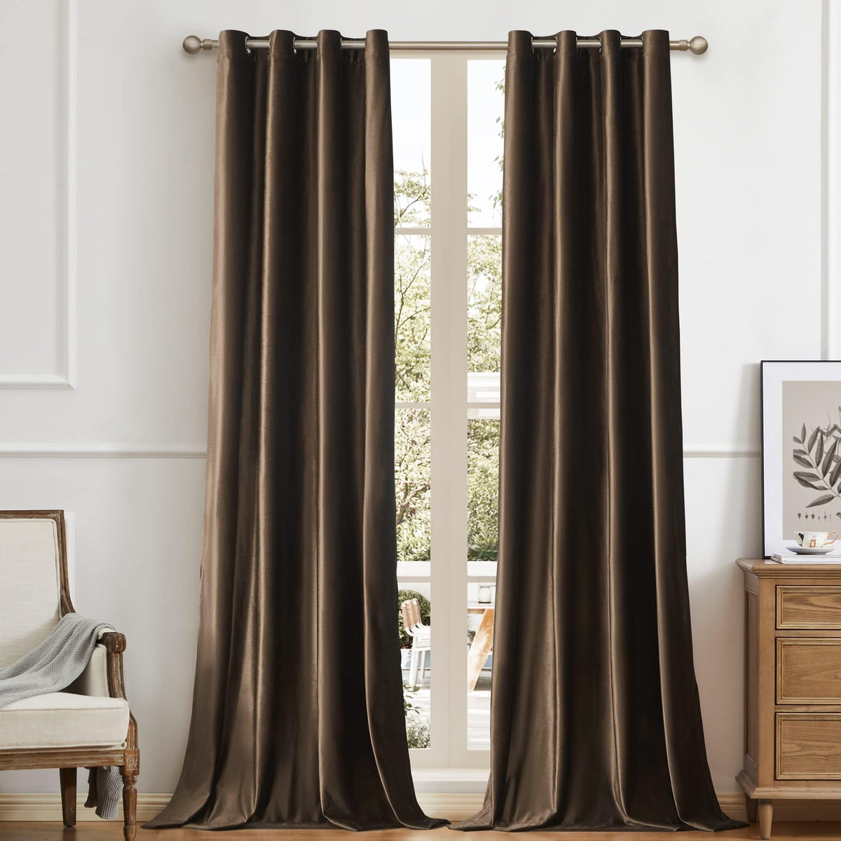 BULBUL Velvet Gold Grommet Blackout Curtains 84 inch Length for Living Room