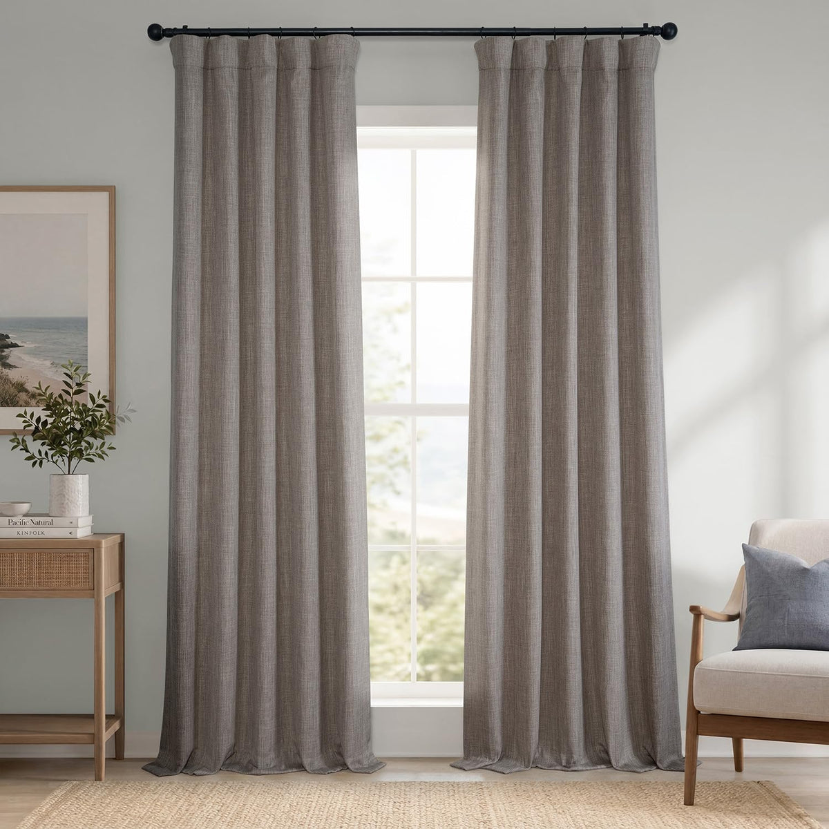 Faux Linen Curtains for Living Room (1 Panel) - 50W X 96L, Birch Taupe