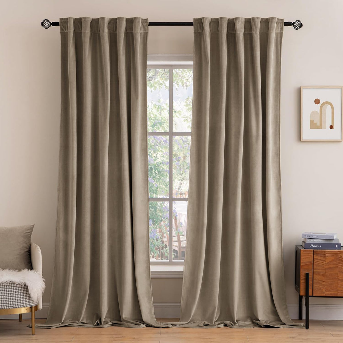 MIULEE Velvet Curtains 52x84 inches 2 Panels Olive Green Blackout Curtains