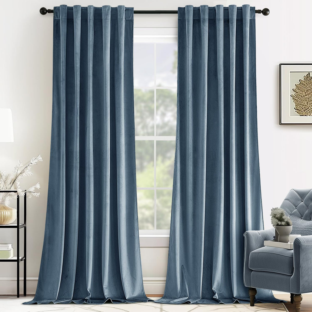 MIULEE Velvet Curtains 52x84 inches 2 Panels Olive Green Blackout Curtains