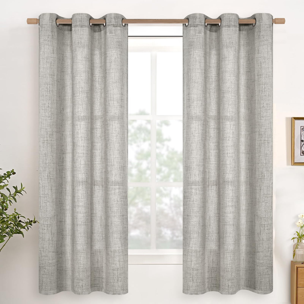 YoungsTex Linen Semi Sheer Curtains 63 Inch Length, Light Filtering Drapes