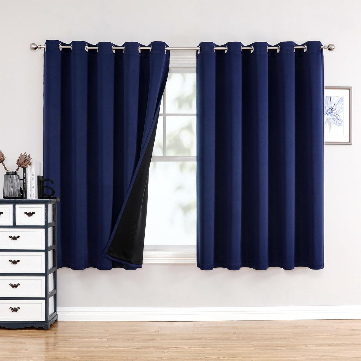 ChrisDowa 100% Blackout Curtains for Bedroom 63 Inch Long with Black Liner