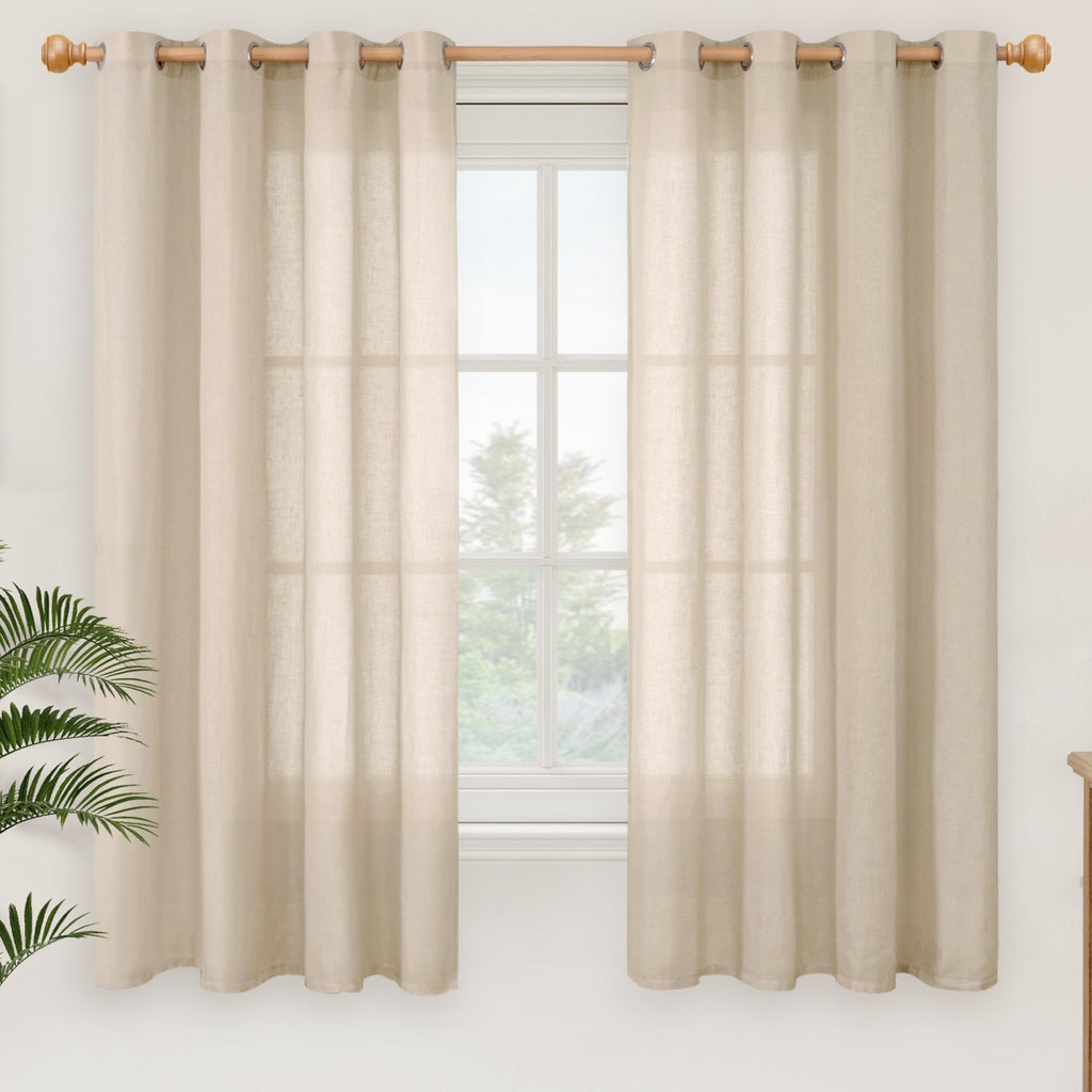 YoungsTex Linen Semi Sheer Curtains 63 Inch Length, Light Filtering Drapes