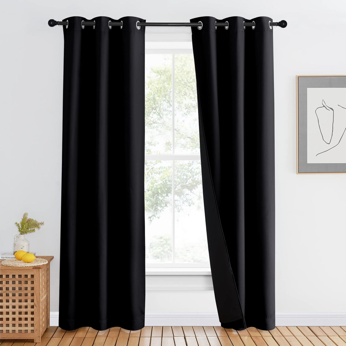 NICETOWN 100% Blackout Curtain 54 inches Long, Double-Deck Completely Blackout Window Treatment Thermal Insulated Lined Drape for Small Window (White, 1 PC, 52 inches Width Each Panel)