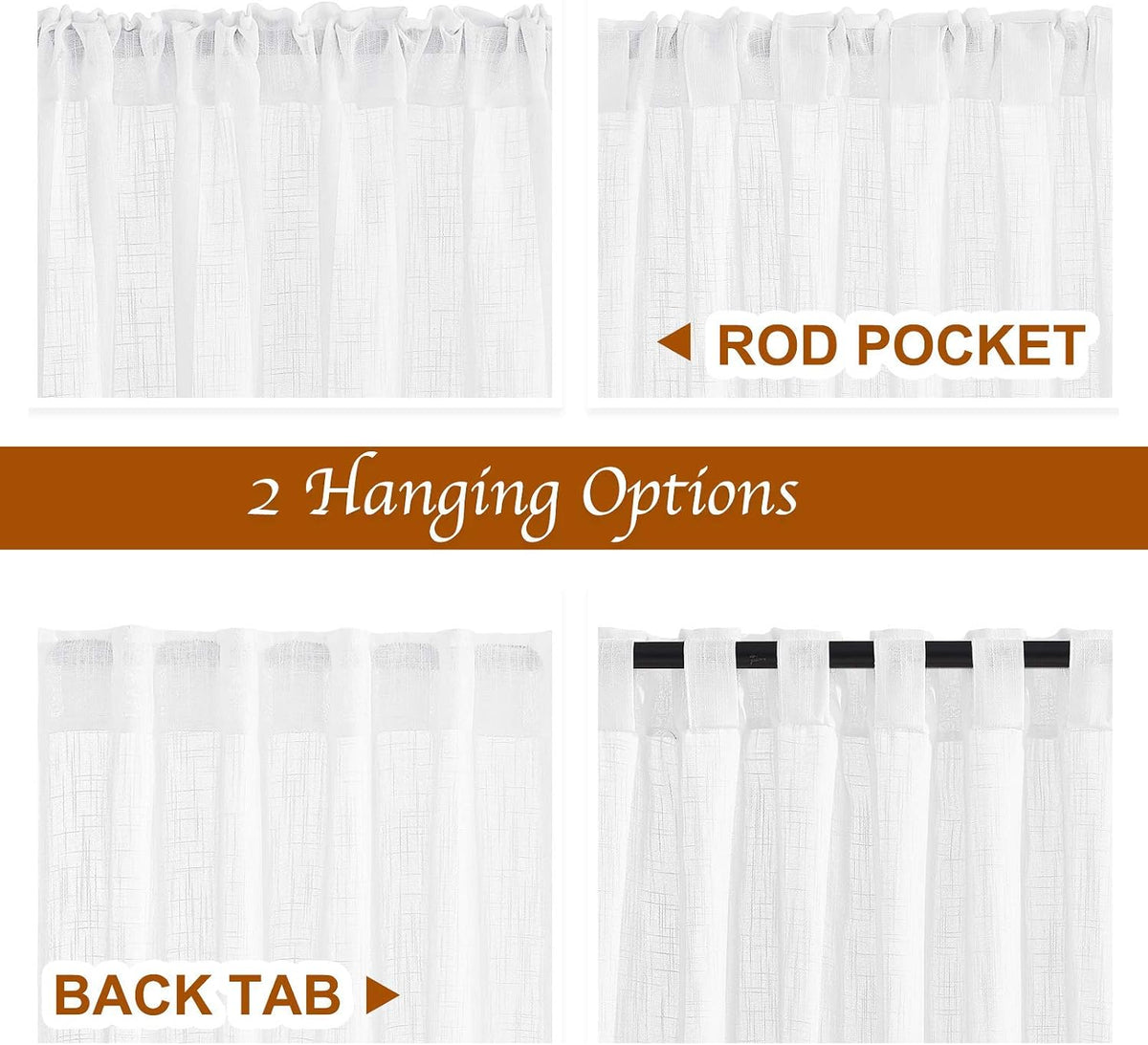 NICETOWN White Linen Sheer Curtains and Drapes 84 inches Long, Rod Pocket & Back Tab semitransparent with Light Through Vertical Window Treatments for Sliding Glass Door & Living Room, 52"W, Set of 2