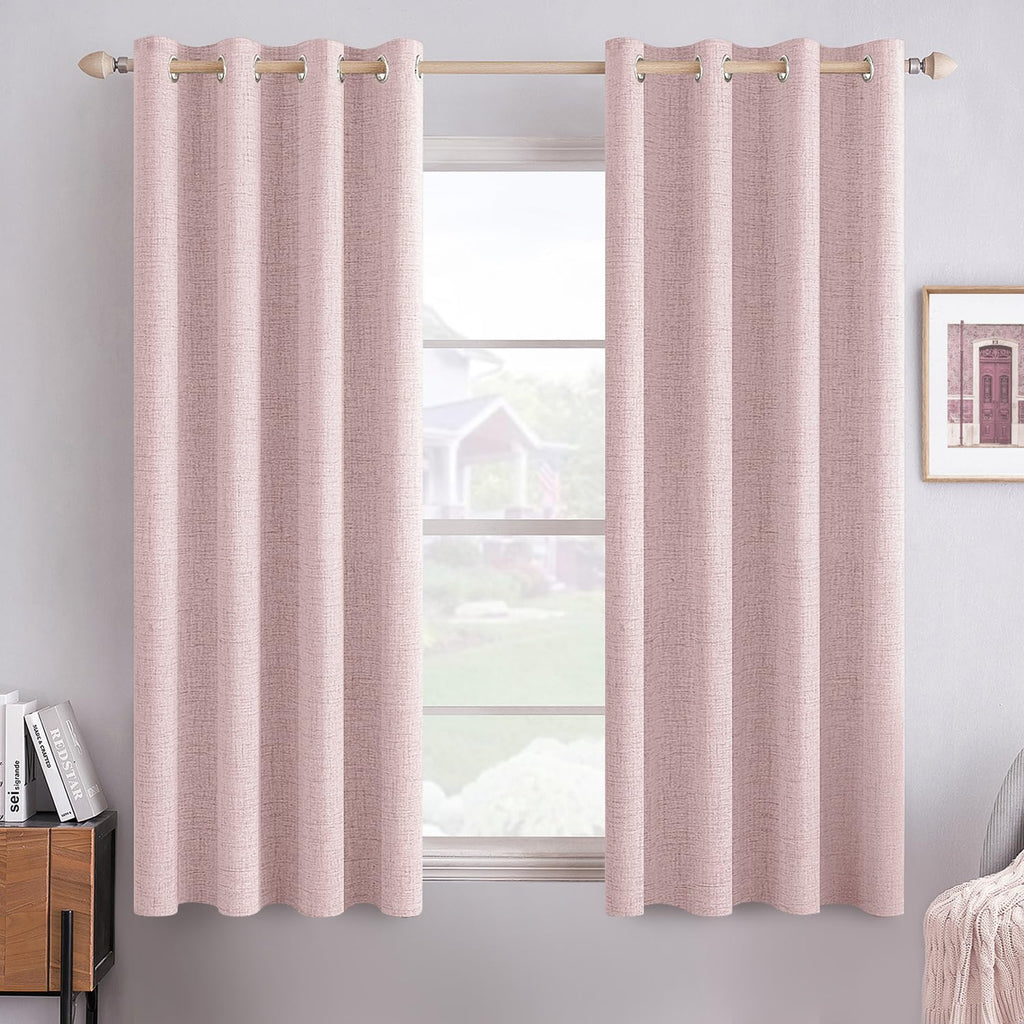 MIULEE 100% Blackout Linen Curtains for Bedroom 52x84 Inches Dusty Blue