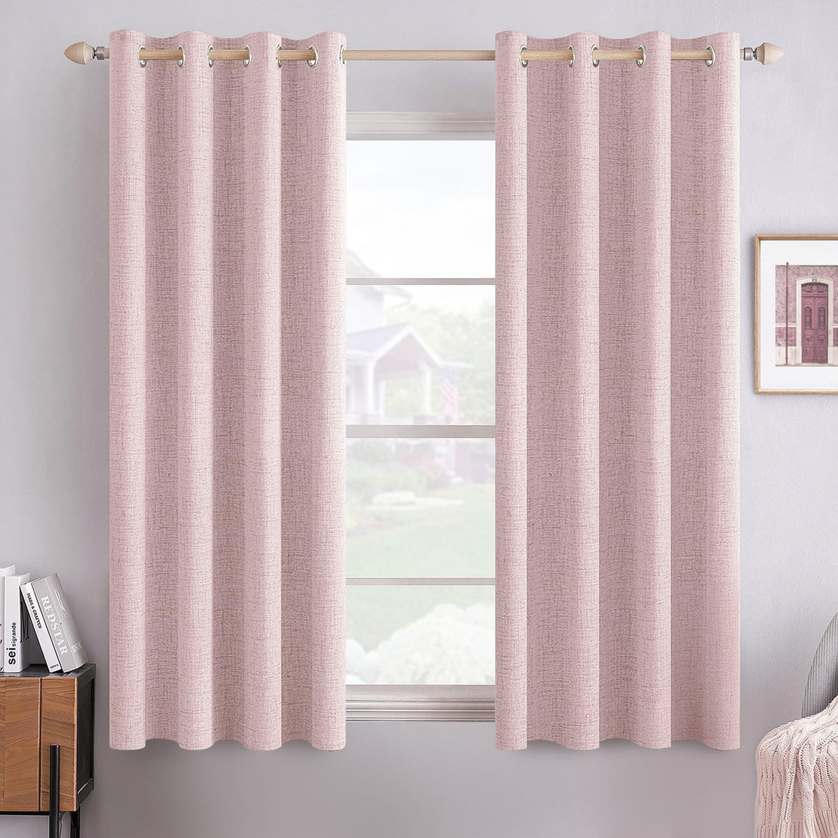 MIULEE 100% Blackout Linen Curtains for Bedroom 52x84 Inches Dusty Blue