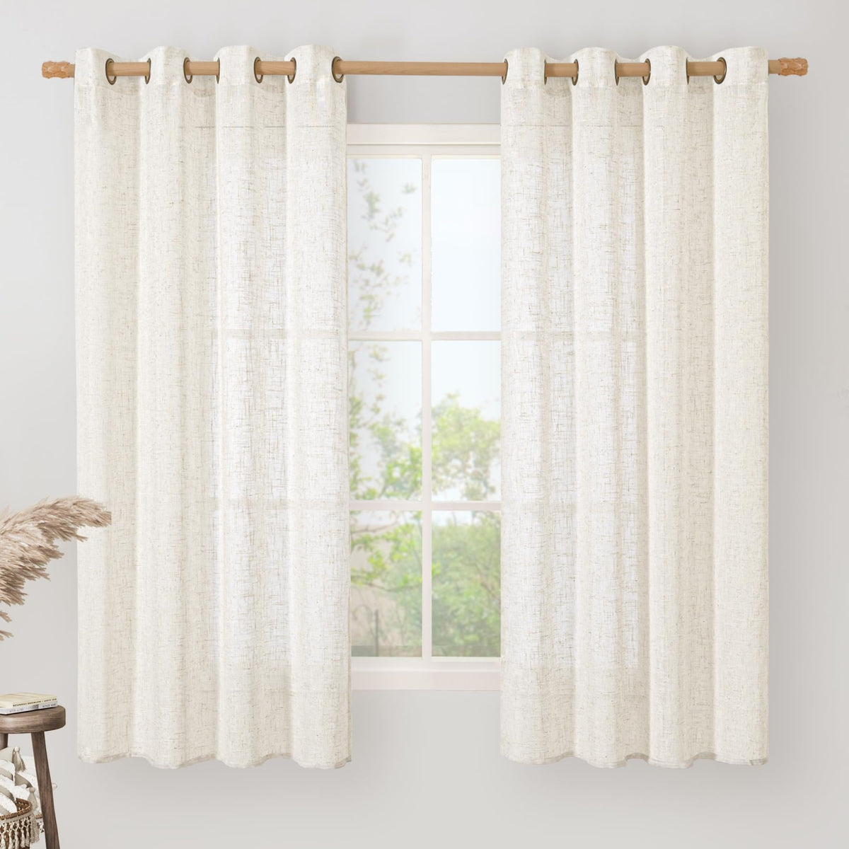 LAMIT Cream Ivory Linen Semi Sheer Curtains 84 inch Length for Bedroom