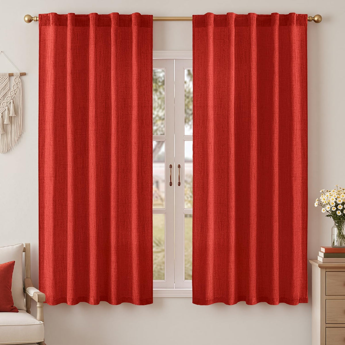 MIULEE Faux Linen Curtains 90 Inch Length 2 Panels Natural Semi Sheer Curtain with Back Tab Rod Pocket, Light Filtering Window Privacy Burlap Drapes for Living Room Bedroom 42W x 90L Linen