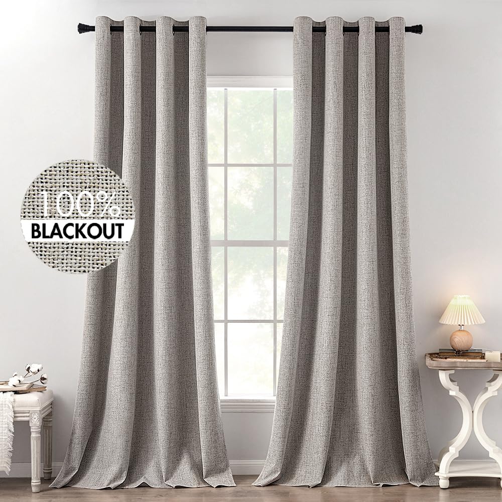 MIULEE 100% Blackout Linen Curtains for Bedroom 52x84 Inches Natural Beige