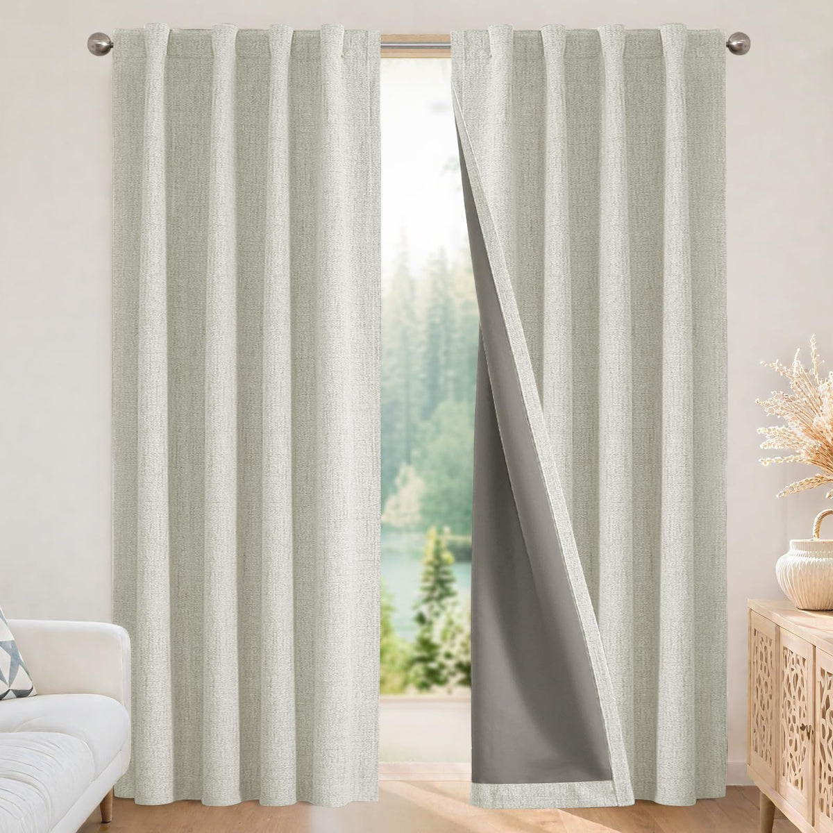 Joydeco 100% Blackout Curtains for Bedroom - Nature Linen 84 Inch Long