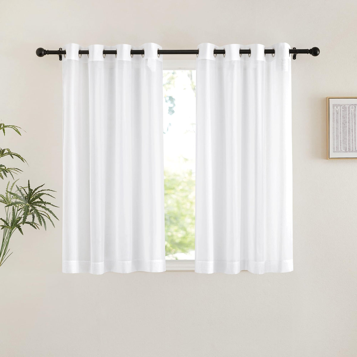 NICETOWN White Sheer Curtains & Drapes 96 inches Long for Living Room - Grommet Top Solid Lightweight & Airy Gauzy Window Treatments with Light Filtering for Bedroom, 2 Panels, W54 x L96