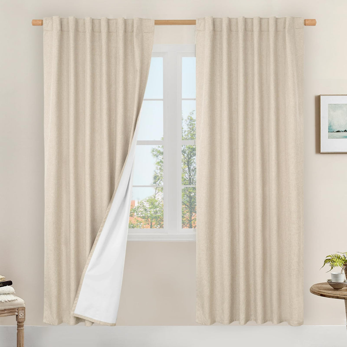 LAMIT 100% Blackout Short Linen Curtains for Cafe 40 Inch Length, Ivory