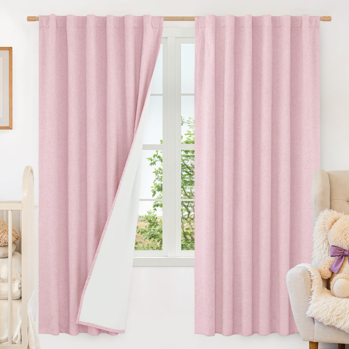 LAMIT 100% Blackout Short Linen Curtains for Cafe 40 Inch Length, Ivory