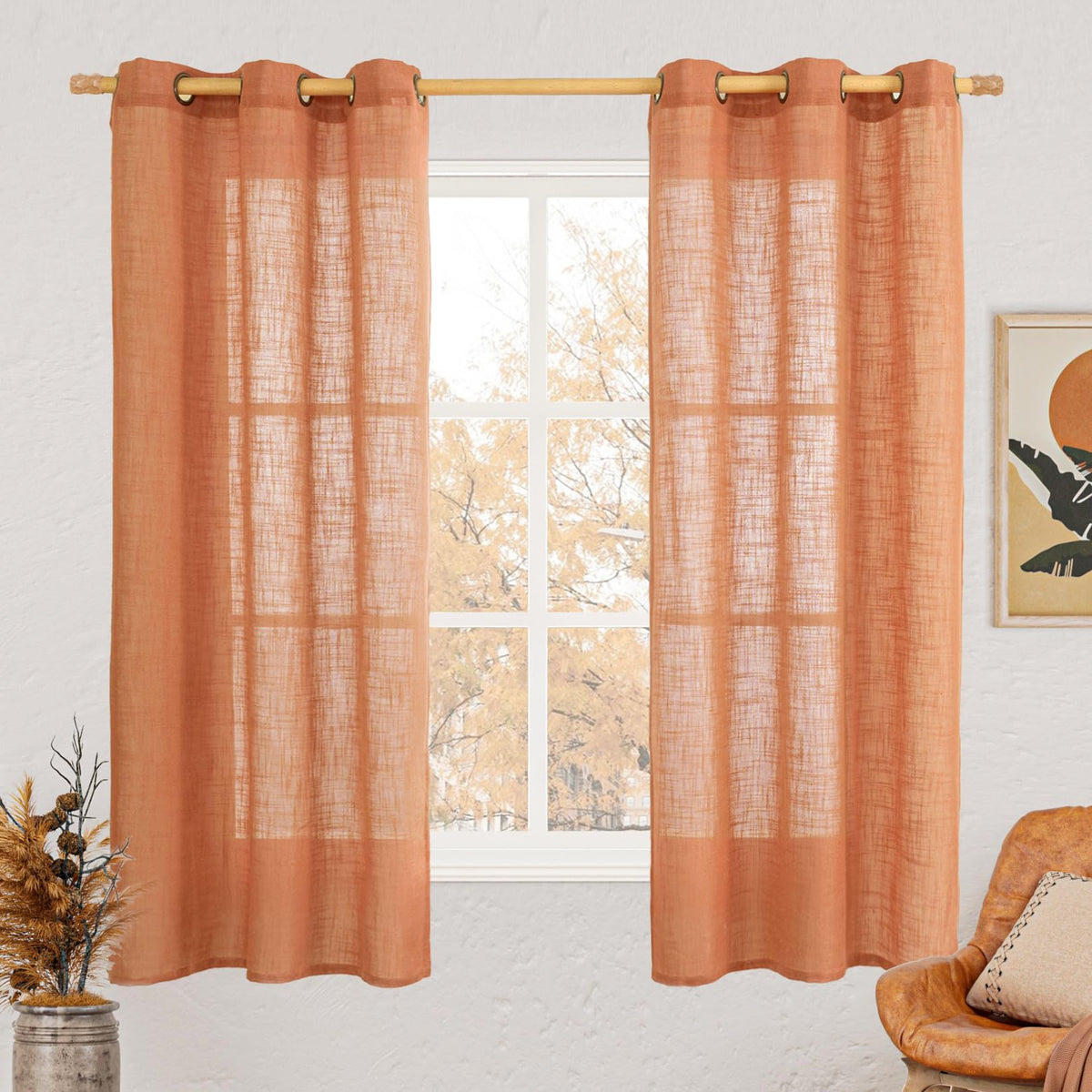 LAMIT Cream Ivory Linen Semi Sheer Curtains 84 inch Length for Bedroom
