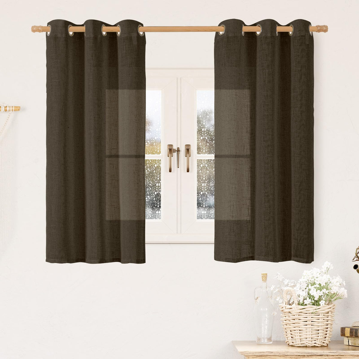 LAMIT Cream Ivory Linen Semi Sheer Curtains 84 inch Length for Bedroom