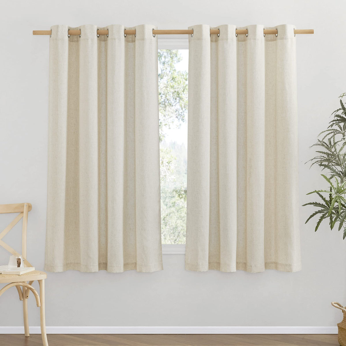 NICETOWN Natural Linen Curtains 84 inch Long 2 Panels Set, Grommet Top Thick Linen Burlap Semi Sheer Vertical Drapes Privacy Assured with Light Filtering for Bedroom/Living Room, W55 x L84