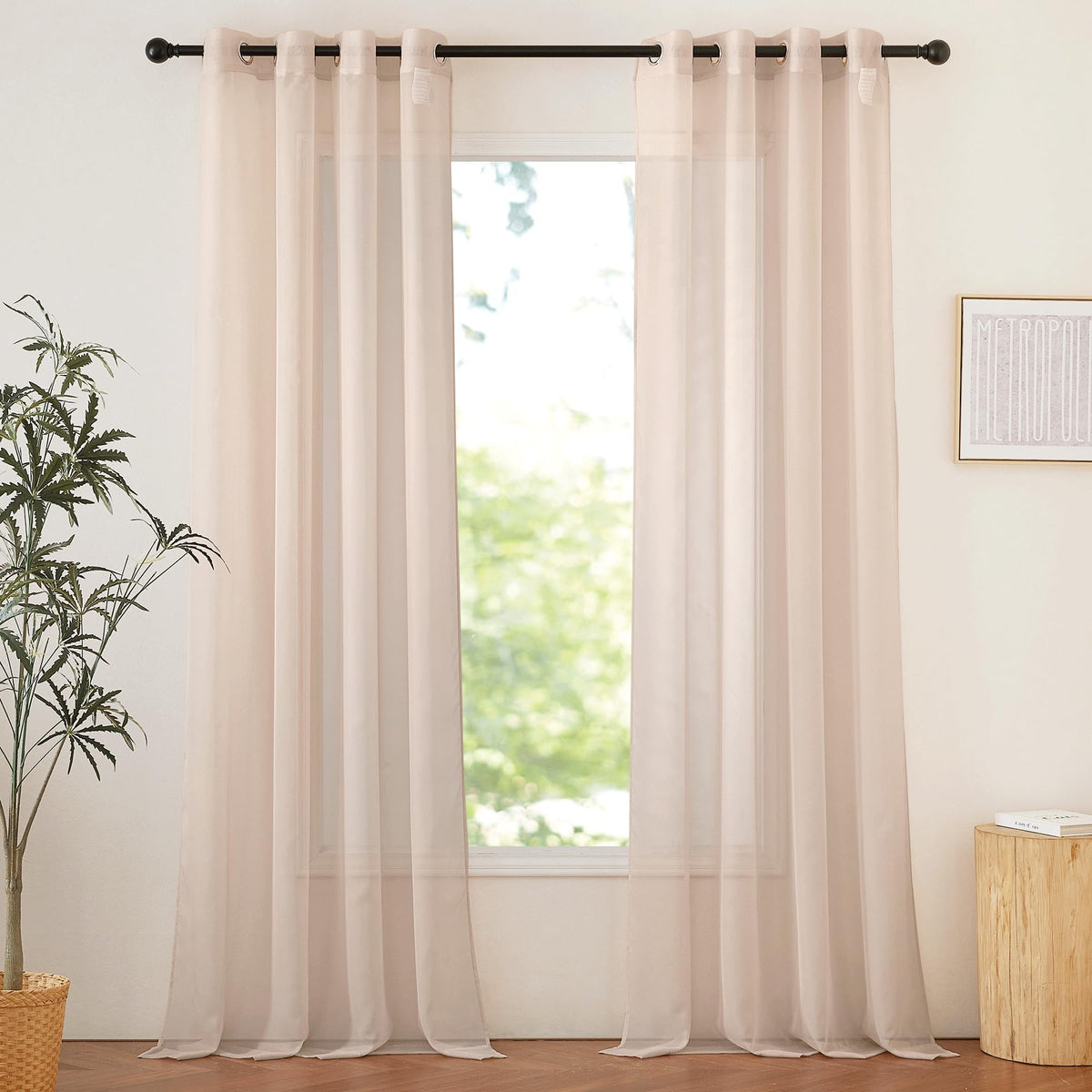 NICETOWN White Sheer Curtains & Drapes 96 inches Long for Living Room - Grommet Top Solid Lightweight & Airy Gauzy Window Treatments with Light Filtering for Bedroom, 2 Panels, W54 x L96