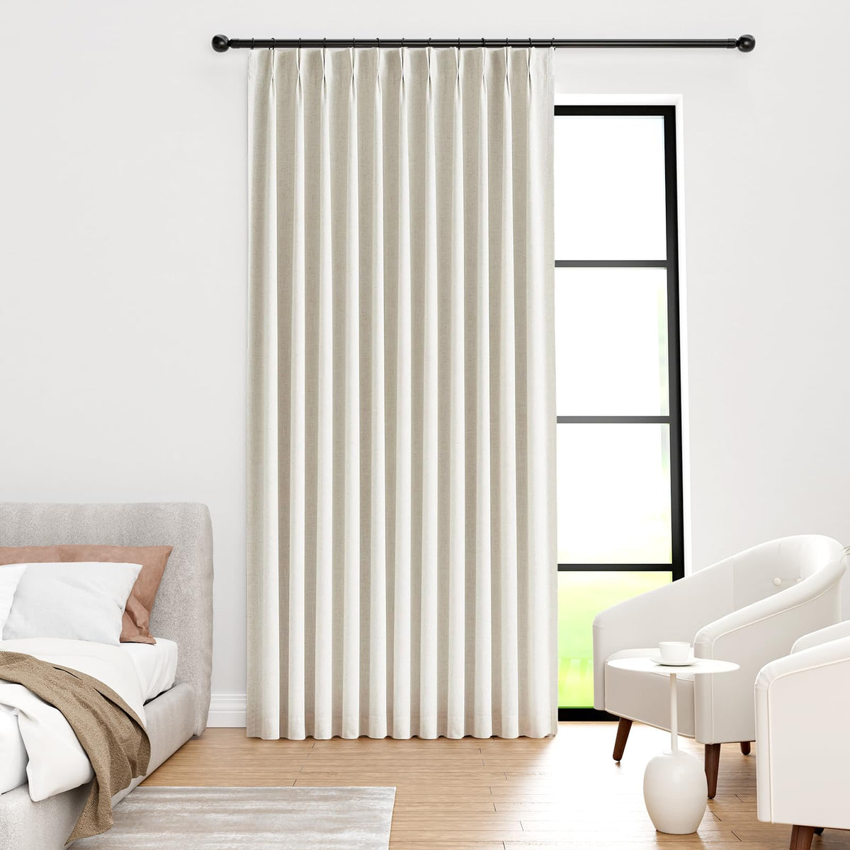 IVAPUPU Natural Linen Blend Blackout Curtains for Bedroom 108 Inch Long