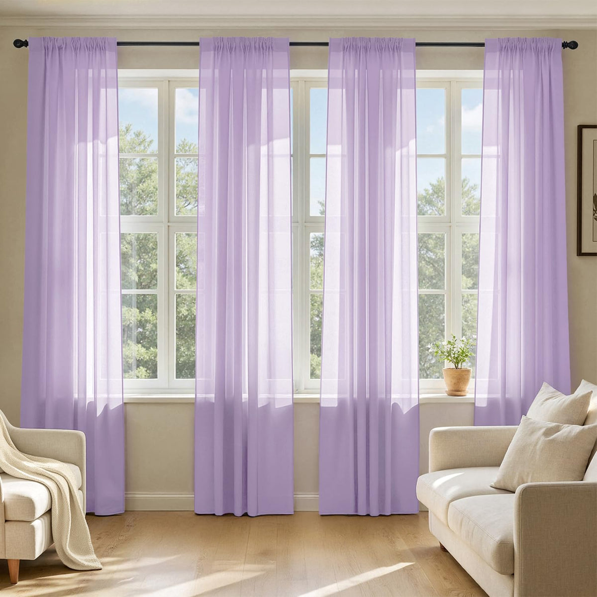 MIULEE Beige Sheer Curtains 84 Inches Long 4 Panels 42 x 84 Inches