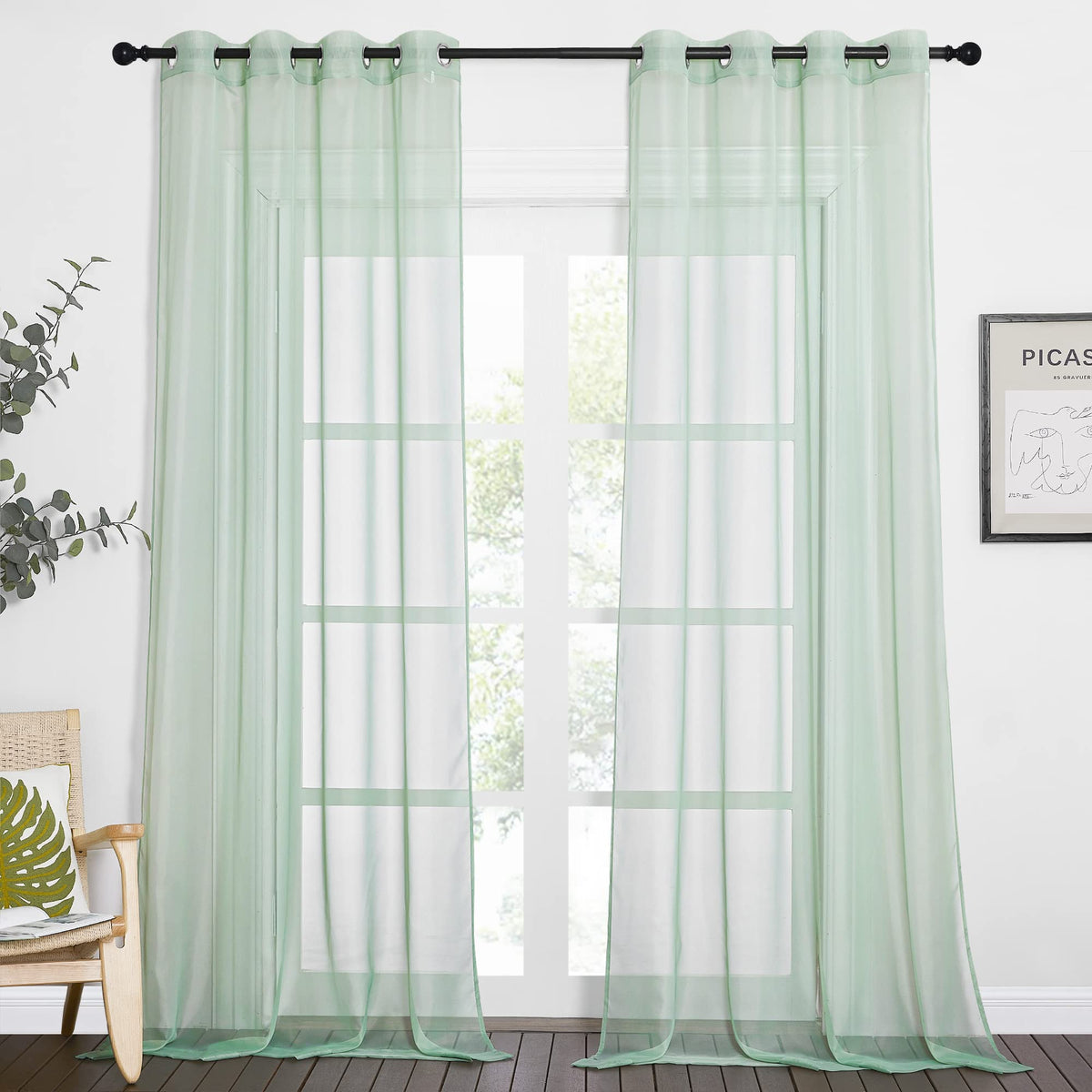 NICETOWN White Sheer Curtains & Drapes 96 inches Long for Living Room - Grommet Top Solid Lightweight & Airy Gauzy Window Treatments with Light Filtering for Bedroom, 2 Panels, W54 x L96