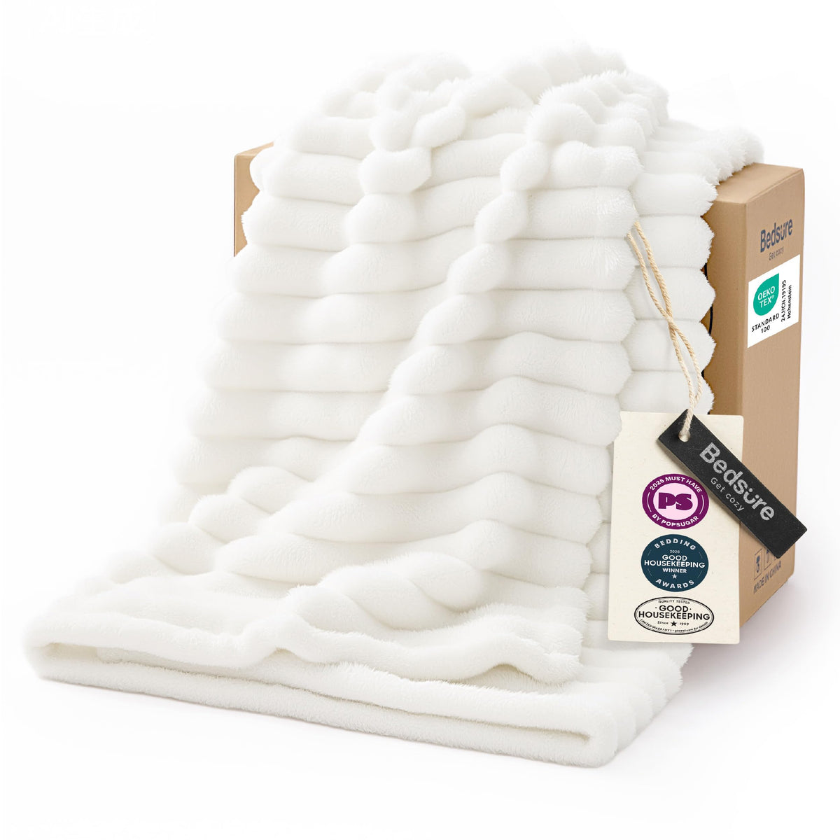 Bedsure GentleSoft White Throw Blanket for Couch - Halloween Fall Decorations for Home Living Room Decor, Cozy Fleece Fall Blanket for Sofa, Birthday Gifts for Women Mom Her, Off White, 50x60 Inches