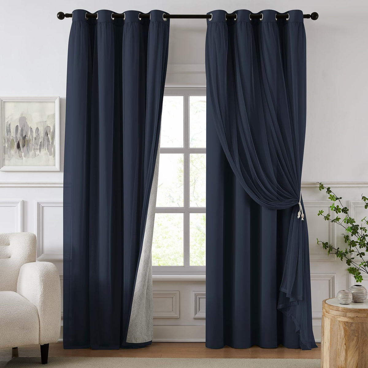 100% Blackout Curtains for Bedroom, Double Layer Ivory 84" L