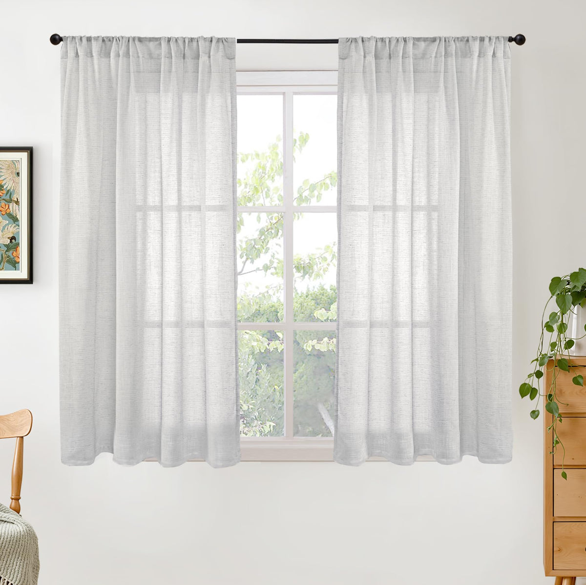 BGment Tan Linen Curtains 84 Inch Length 2 Panels Burlap Semi Sheer Drapes