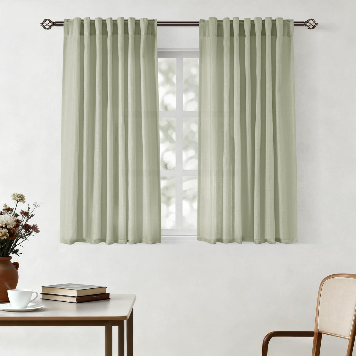 96 inch Long Linen Curtains 2 Panels for Living Room Back Tab Cream Ivory Light Filtering Semi Sheer Curtain 96 inches Long Boho Farmhouse Rustic Linen Drapes Floor to Ceiling Length 8 FT