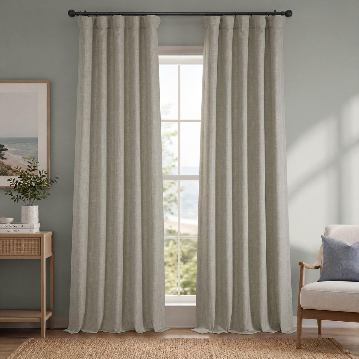 Faux Linen Curtains for Living Room (1 Panel) - 50W X 96L, Birch Taupe