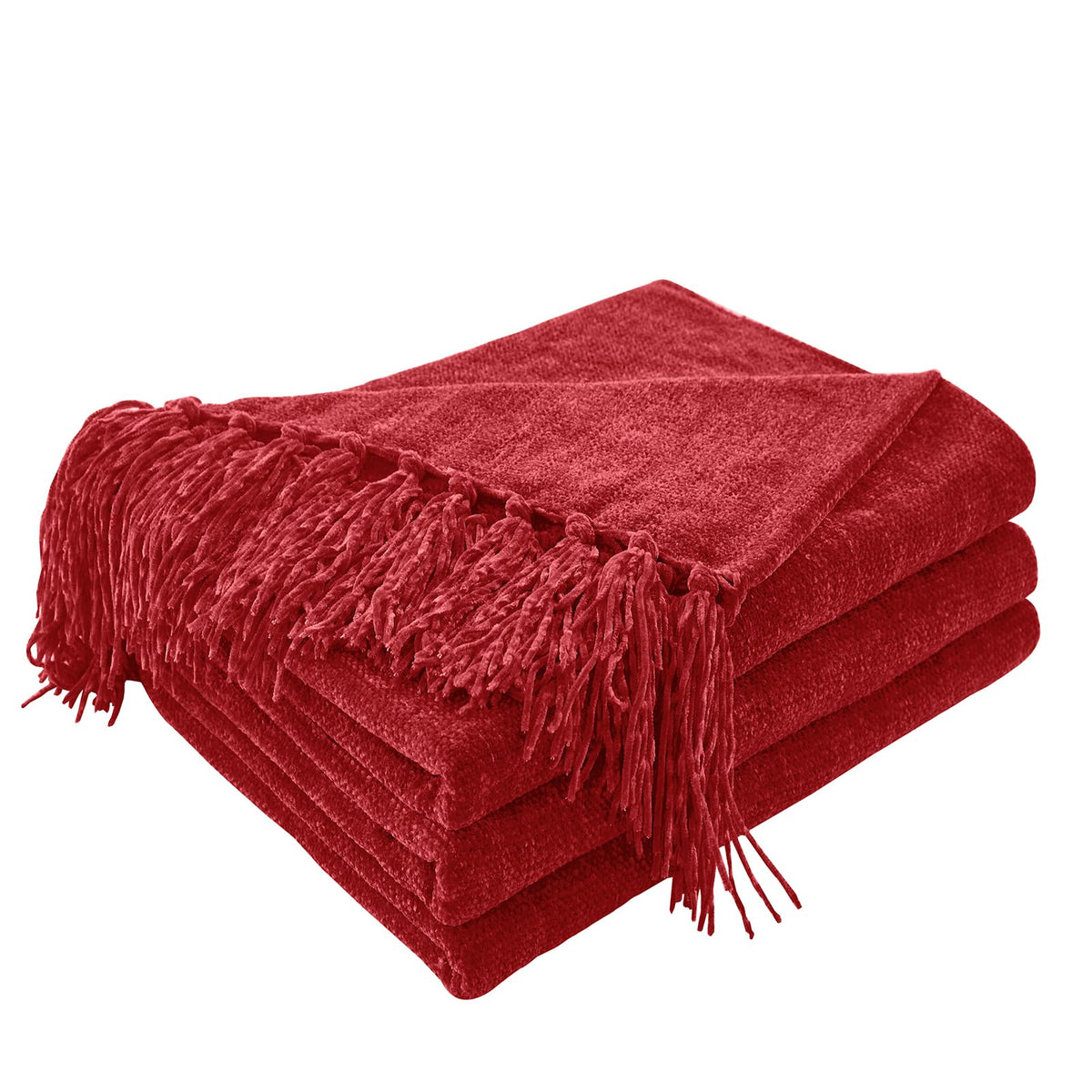 CozeCube Chenille Throw Blanket, Rust Orange Fringe Blanket, 50"X60"