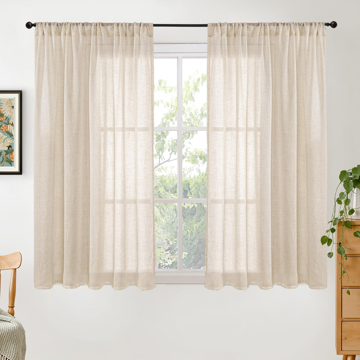 BGment Tan Linen Curtains 84 Inch Length 2 Panels Burlap Semi Sheer Drapes
